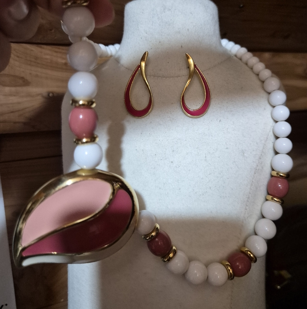 Napier Pink Enamel Necklace Set